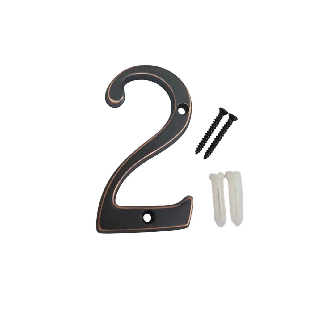 QCAA Traditional Heavy Solid Brass House Number 2, 4", Venetian Bronze, 1 Pack, Made in Taiwan