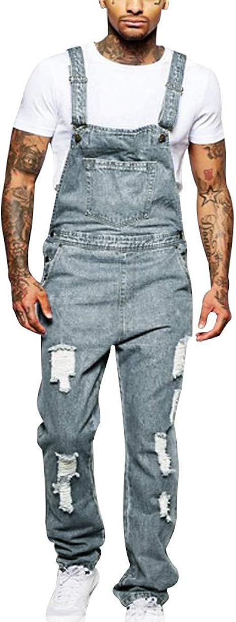 Salopette De Travail Homme En Jean - Grande Taille, Coupe Ample, Bretelles Réglables, Multipoches