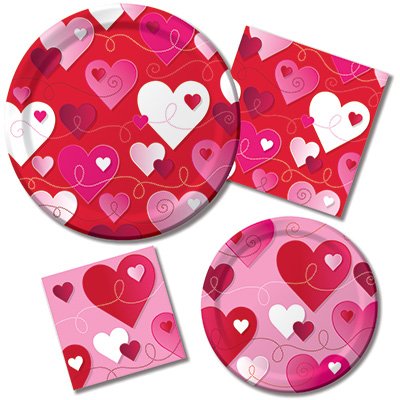 Valentines Hearts & Swirls Plates & Napkins - 8 Guest Party Bundle - 4 Items: Dinner & Dessert Plates, Luncheon & Beverage Napkins (Best Mrp For Weight Loss)