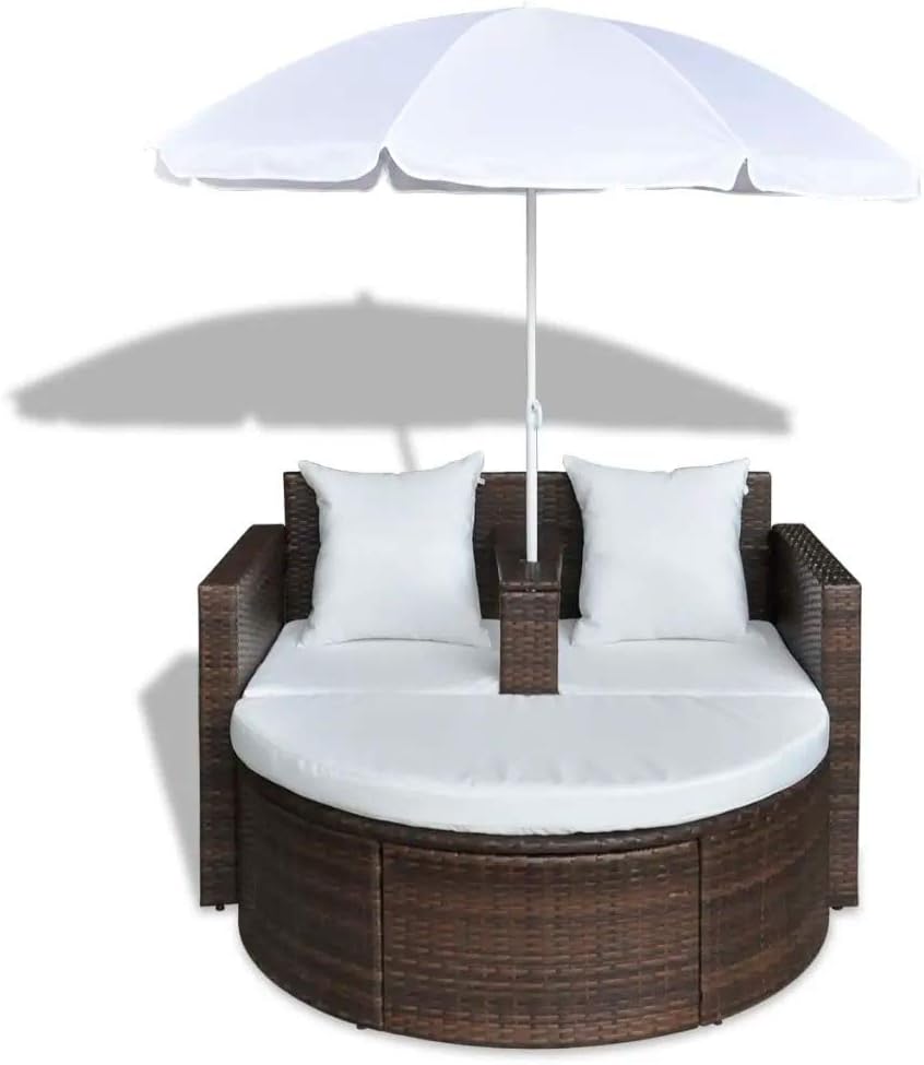 Best Garden Bed With Parasol Brown Poly Rattan