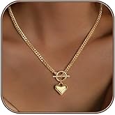 Airmb Heart Necklace for Women Gold/Silver Plated Trendy Heart Choker Lover Pendant Hypoallergenic Fashion Gold/Silver Neckla