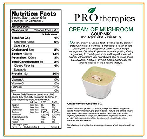 High Protein Soup - Low Carb Cream of Mushroom Diet Soup Mix (15g Protein) - 7 Servings/Pack