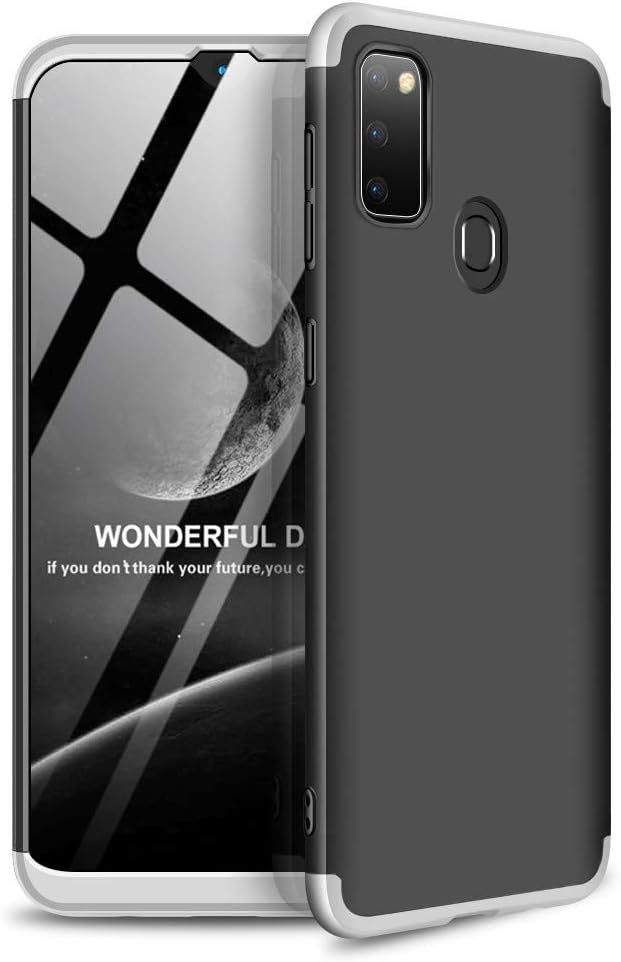 MRSTERUS for Samsung M30S Case Ultra-Thin Three-in-one 360-degree Full-Body Protective case, 360 °Shock-Proof Hard PC Plastic Anti-Scratch Bumper Cover for Samsung M30S Silver-Black AR