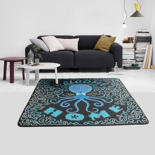 Creative Octopus Cool Cartoon Pass Off The Mat/Square Computer Chair Cushion/Living Room Bedroom Carpet-Black 120x120cm(47x47inch)
