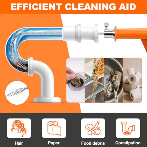 Pipe Cleaning Spiral [10 M] - Drain Cleaner Spiral with Drill Attachment - Ideal Drain Spiral for Environmentally Friendly Pipe Cleaning - Spiral Drain Pipe Cleaning for Sink, Kitchen, Bathroom | High-strength galvanised steel spring core