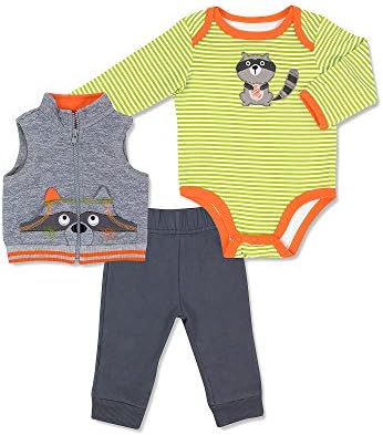 Cuddle Bear Baby Boys' 3 Piece Raccoon Vest Set 24 Months