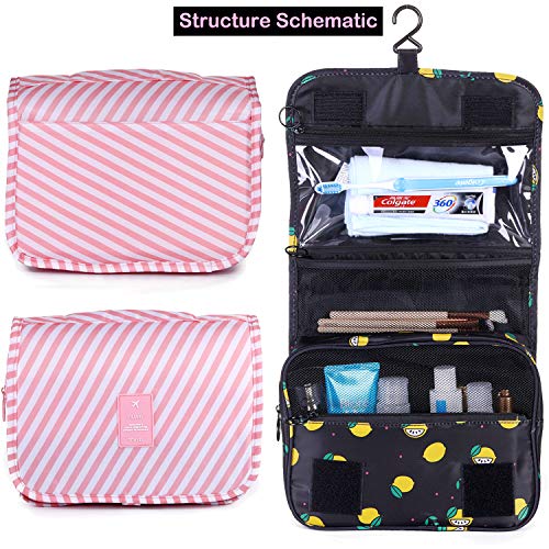 LAKIBOLE Toiletry Bag Multifunction Cosmetic Bag Portable Makeup Pouch Waterproof Travel Hanging Organizer Bag for Women Girls (Pink White)