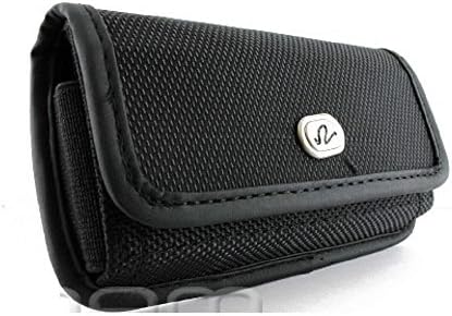 Cell Phone Case for Plum Ram 6 Heavy Duty Secure Rugged Horizontal Canvas Nylon Pouch Bag with Metal Belt Clip