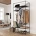 LANGRIA Heavy-Duty Zip Up Closet Shoe Organizer with Detachable Brown Cloth Cover Wardrobe Metal Storage Clothes Rack Armoire with 4 Shelves and 2 Hanging Rods Max Load 463 lbs.