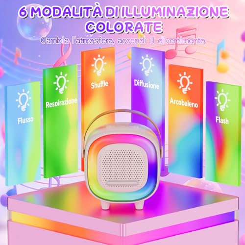 BNEHHOV Karaoke for Children, Mini Bluetooth Speaker with 2 Wireless Karaoke Microphones, Sing You Karaoke with LED Light and Voice Changing, Microphone Karaoke Games Girl Gift Games 3-12 Years