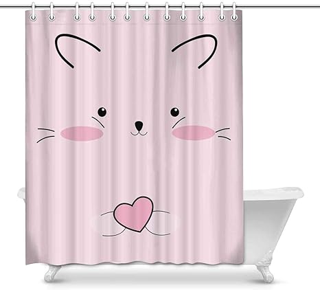 Amazon かわいいピンクのリス猫は浴室の装飾セットのためのシャワー カーテンを印刷します 180x180 Cm シャワーカーテン ホーム キッチン オンライン通販