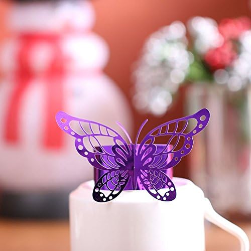 Sopeace Set of 50 Laser Cut Purple Butterfly Paper Napkin Rings Holders Favors and Gifts Party Wedding Invitations Decor (Purple)