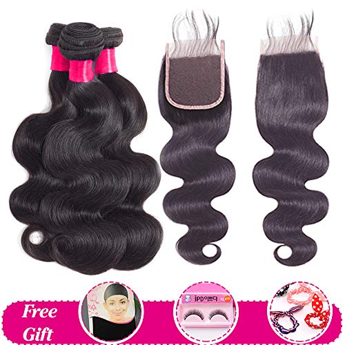 VRVOGUE-Brazilian-Body-Wave-20-22-24-Human-Hair-Bundle-with-18-Clsoure-Lace-4x4-Free-Part-Natural-Black-330gLot-130-Density-100-Unprocessed-Brazilian-Virgin-Human-Weave-Hair-Bundles