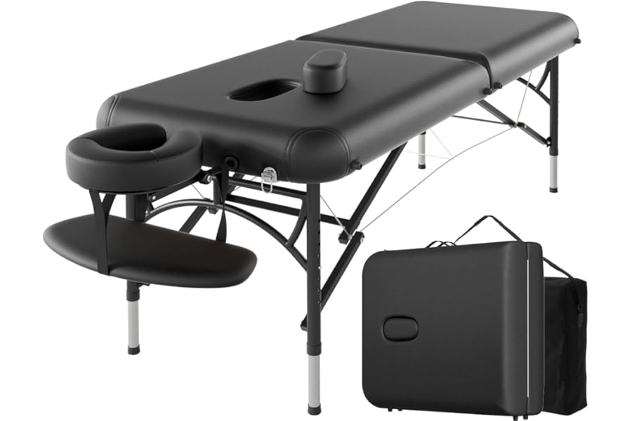 CLORIS 84″ Professional Massage Table Portable 2 Folding Lightweight Facial Solon Spa Tattoo Bed Height Adjustable with Carrying Bag & Aluminium Leg Hold Up to 1100LBS