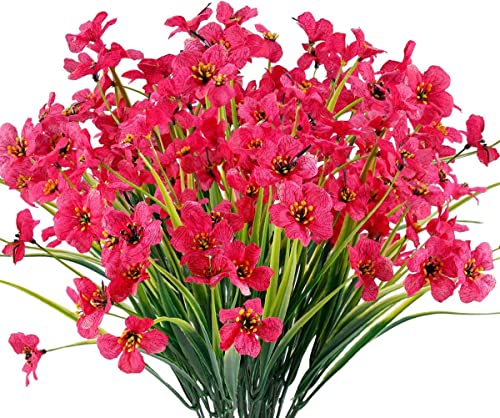Ruiuzioong Artificial Violet Flowers Outdoor UV Resistant 6 Pcs No Fade Faux Plastic Plants Home Decor (Rose Red)