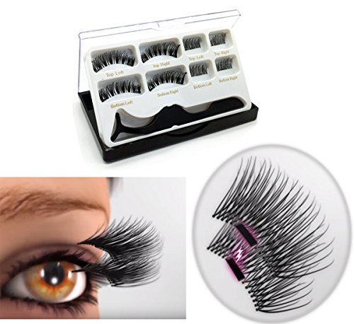 Eyelashes Magnetic Adhesives Extension Set With Applicator Tweezers Double Magnetic No Glue Needed Easy to Apply Soft False Eyelash for Natural Look (2 Pairs)