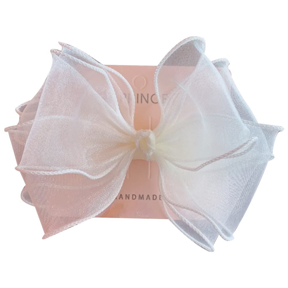 FEIFEI'S BOW Girls 5 Inches Princess Handmade Chiffon Heart Bow Hair Clip Alligator Clips Girls baby kids Infants Toddlers Ribbon Hair Accessories Barrettes (Ivory)