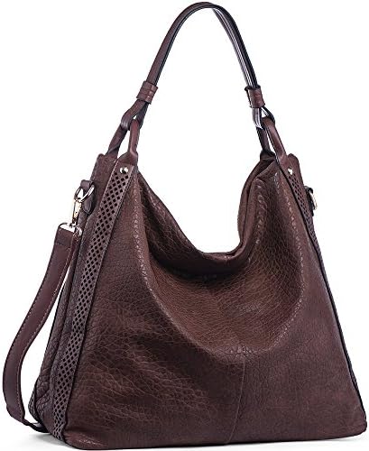WISHESGEM Women Handbags Hobo Purse Top-Handle Shoulder Bags PU Leather Zipper Tote Bags Dark Coffee
