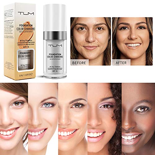 Flawless Colour Changing Foundation Makeup, Concealer Cover Cream, Full Coverage Foundation Warm Skin Tone Foundation liquid, Base Nude Face Moisturizing Liquid Cover Concealer All Skin Types, SPF 15 - Thumbnail 2