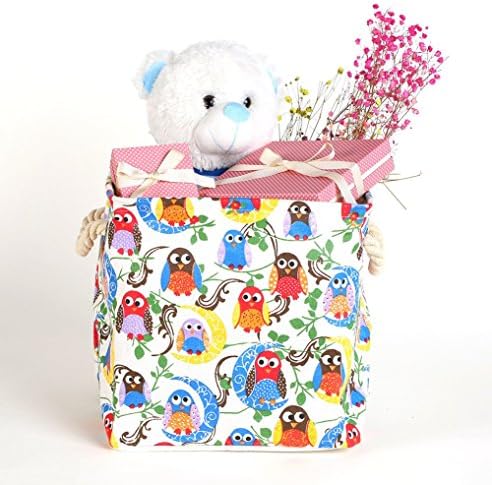 Toy Storage Basket Owl Nursery Multiple Organizer with Rope Handles Drawstring Cover for Kids Baby Shower Gift, 12"