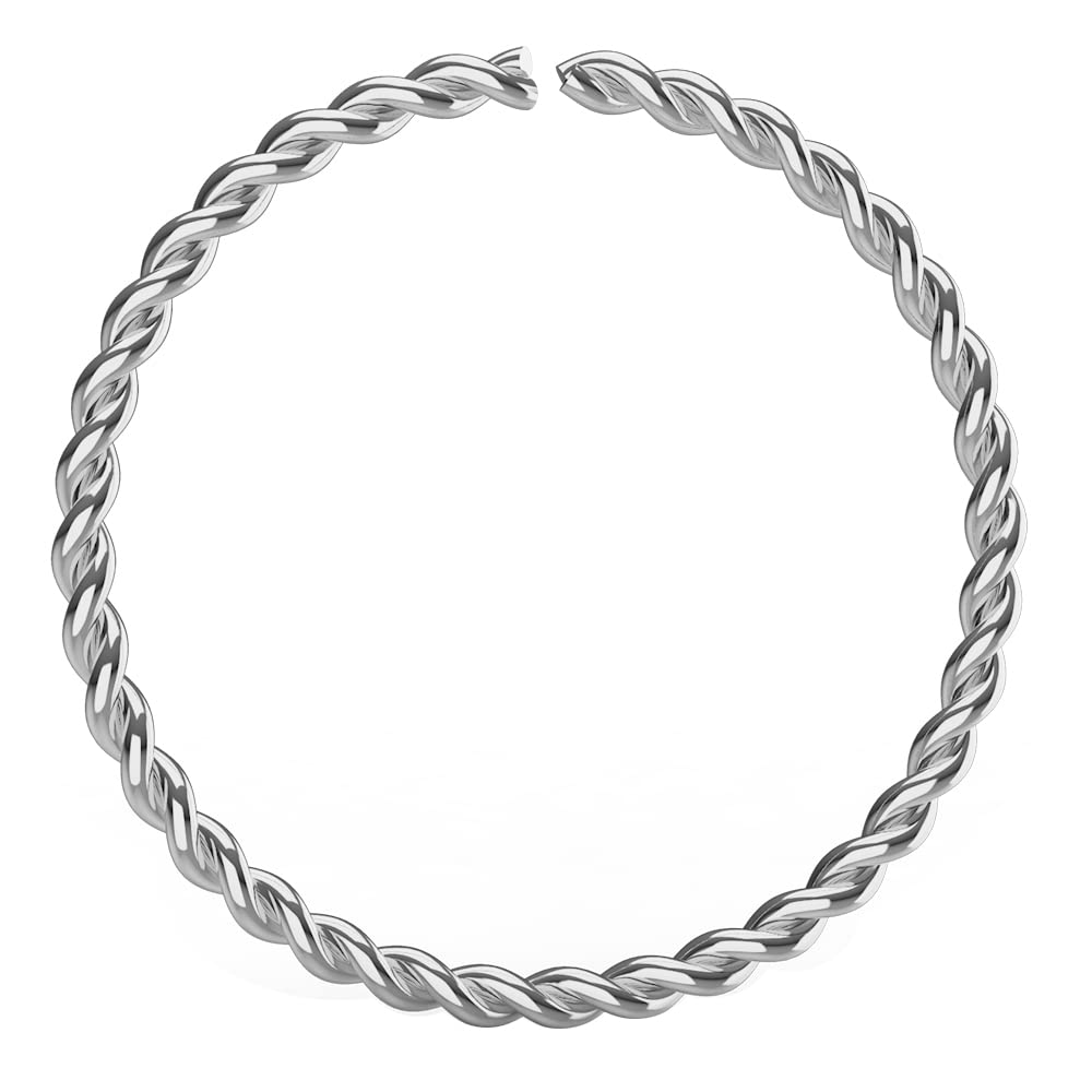 AZARIO LONDON 9K Solid White Gold Nose Ring – 22 Gauge (0.6mm), 8mm Continuous Twister Hoop Piercing Jewellery
