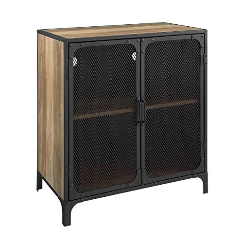 Offex 30" Rustic Oak Industrial Accent Cabinet/Mesh with Adjustable Shelves - Thumbnail 4