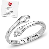 RINHOO FRIENDSHIP Hug Rings for Women Silver Hugging Hands Ring Adjustable 14K Gold Plated Daughter Rings from Mom Jewelry for Couples