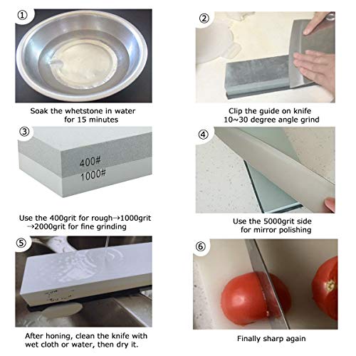 HighFree Premium Knife Sharpening Stone Set 400/1000 2000/5000 Knife Sharpener Waterstone with Non-Slip Bamboo Base Flattening Stone and Angle Guide