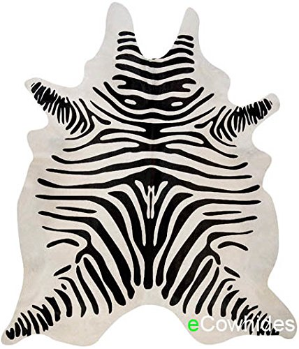 Zebra Brazilian Cowhide Area Rug, Cowskin Leather Hide for Home Living Room (XL) 7 x 6 ft