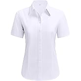 siliteelon Dress Shirts for Women Short Sleeve Cotton Button Down Shirt Basic Button Up Shirt Collared Shirts Work Shirt