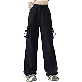 AOWKULAE Girls Cargo Pants Casual Drawstring Jogger Sportswear Parachute Pants