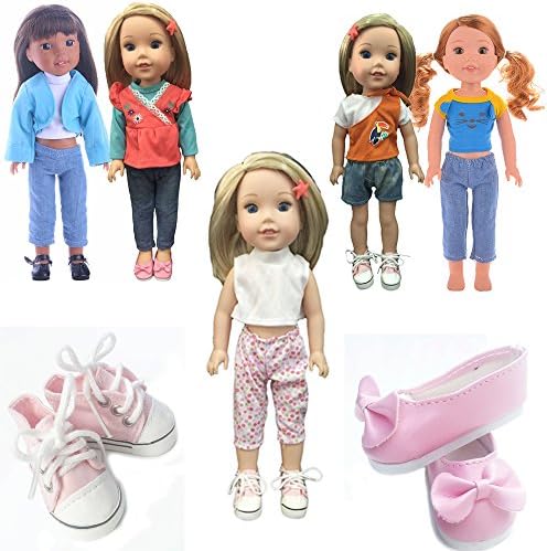 MSDS Doll Clothes for American Girl Dolls 5pc clothessuit+2 pc shoes7set for 14.5 inch Wellie Wisher Dolls