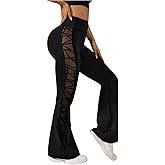 SweatyRocks Women's Tummy Control High Waist Workout Mesh Flare Leggings Yoga Pants