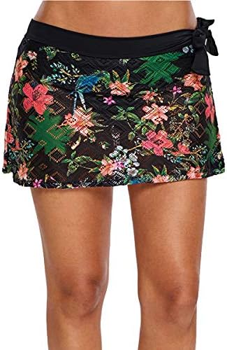 TeamWorld Womens Summer Sexy Swim Skirt Lace Floral Skirtini Bikini Bottom Swimskirt, Ladies 2019 Flower Printed Mesh Swim Dress Layered Swim Skirted Bikini Bottoms with Attached Brief