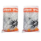 Halloween Haunters Super Stretch Spider Web Cobweb with 6 Black Spiders Prop Decoration - 100 Grams of Spooky Realistic Webbing Covers 400 Square Feet - Use in Yard, Entryway, Haunted House Graveyard