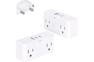 2 Pack European Travel Plug Adapter, 4 Outlets 3 USB Ports(2 USB C), Travel Essentials to Most Europe EU Spain Italy France G