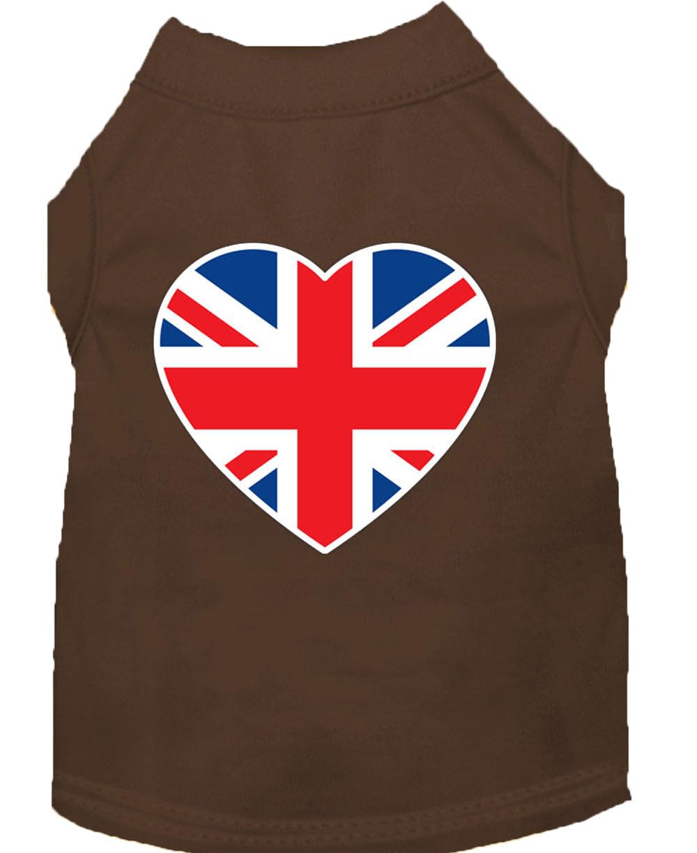 Mirage British Flag Heart Screen Print Dog Shirt, Small, Brown