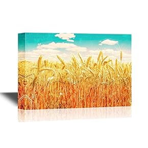 Landscape Canvas Wall Art - Retro Style Wheat Field - Gallery Wrap Modern Home Art | Ready to Hang - 12x18 inches