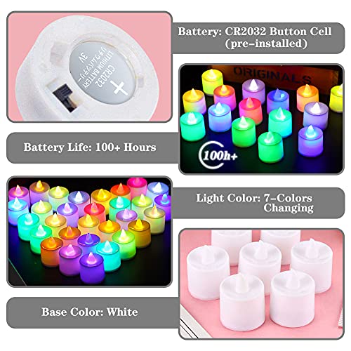 CHolic 24 PCS LED Tea Lights, Color Changing Flameless Tea Light Candles Battery Operated with 300 PCS Black Artificial Silk Rose Petals for Seasonal & Festival Celebration Party Decor