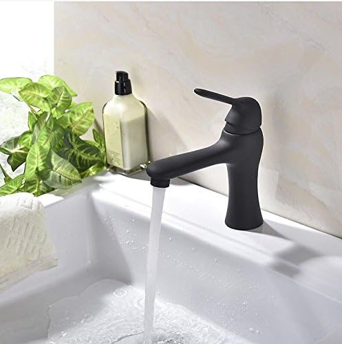 QUSLT 304 Stainless Steel Paint Spray Color Plate Cold Hot Water Rotary Table Basin Faucet,304 Lacquer Sub Black (With Hose)