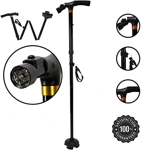 Walking Cane - Folding Feature To Take Anywhere - Built-In Flashlight For Night Time