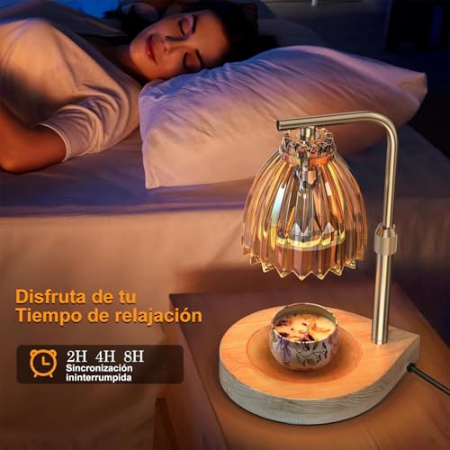 Lampara para Velas Aromaticas, Temporizador Lampara Calentadora de Velas, Altura Ajustable Lámparas Aromatizantes, 4 Niveles de Brillo, con 2 Bombillas, para Decoración del Hogar (Oro champán)