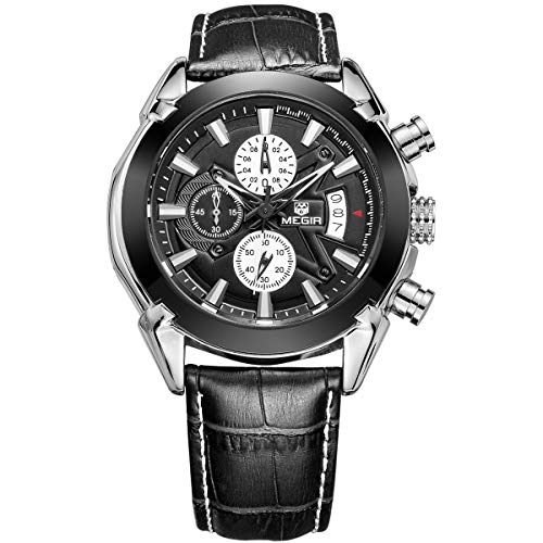 MEGIR Sports Wrist Watch Mens, Analog Quartz Analog Chronograph Military Waterproof Outdoor Watches with Silicone Band