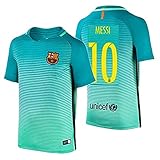 2016 Messi #10 Barcelona Away Jersey & Shorts for Kids and Youths Color Green ((9-10 Years Old))