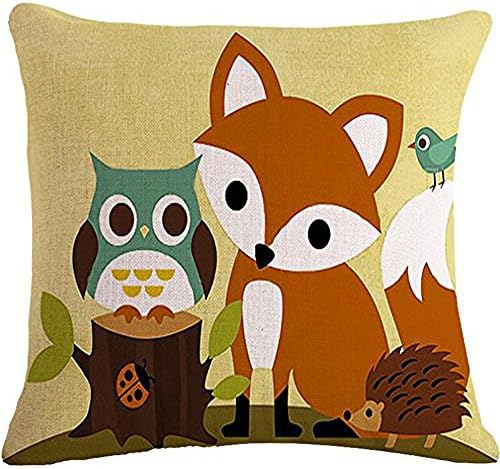 QINU KEONU Oil Painting Fox with Owl Hedgehog Birds Animals Cotton Linen Throw Pillow Case Cushion Cover Home Sofa Decorative 18 X 18 Inch ¡­ (B)