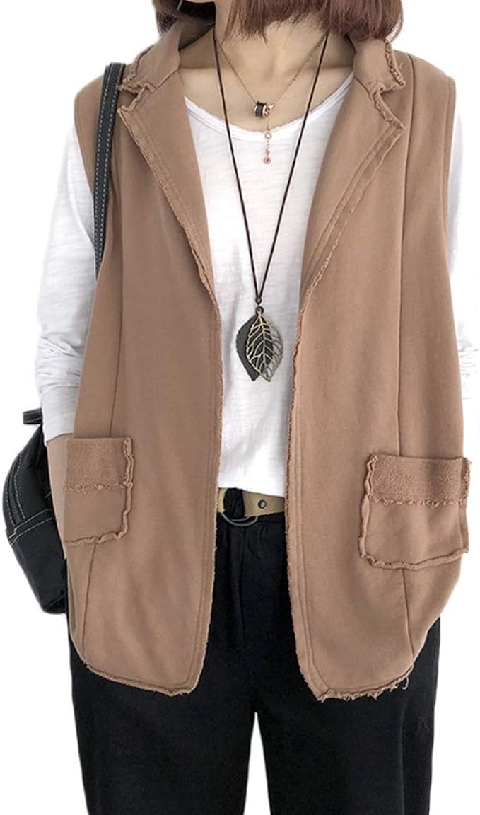 Amazon Gergeousベスト レディース ゆったり ノースリーブ ジャケット シンプル ジレベスト 綿 カジュアル チョッキ 前開き ボタンなし おしゃれ トップス 春 Freesizeカーキ ベスト 通販