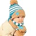 Winter Warm Baby Blue Stripe Wool Hat With Scarf Set