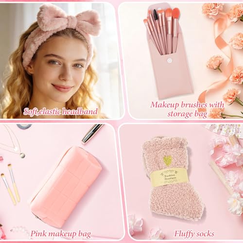 Gift for Girls 9 10 11 12 13 14 15 Birthday or Valentine's Day Includes Glass Cup with Lid and Straws, Make Up Brushes, Pencil Case, Socks, Bracelet, Headband
