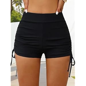 Women's High Waisted Swim Shorts, Tummy Control Drawstring Quick Dry Swimsuit, Fashion Gift for Casual and Vacation Wear