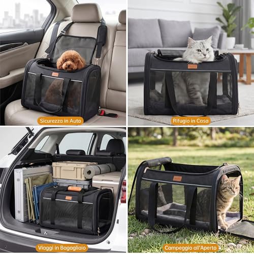 Morpilot Pet Carrier Carrier for Any Size Cats and Puppy Dogs, Maximum Load 12kg, Four-Sided Ventilated Mesh Ideal for Home Use and Travel, Black Gold